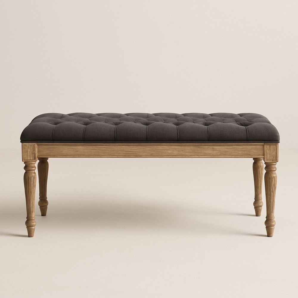 Bænk af Eg med Polstring i Mørkegrå-decovivapt