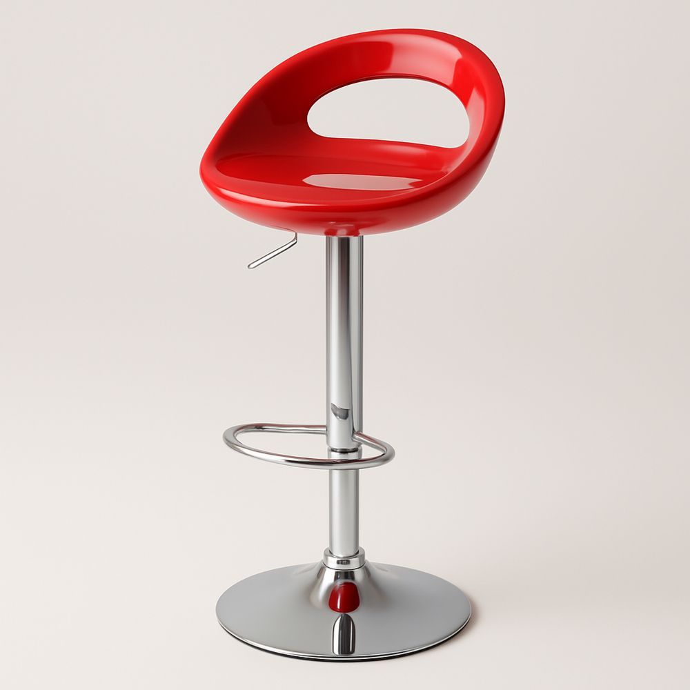 Høj barstol i rød plast med kromsøjle-decovivapt