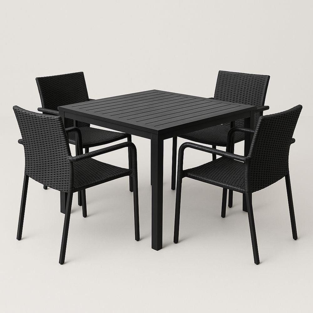 Sort havemøbelsæt i aluminium og kunstig rattan med bord og 4 stole-decovivapt