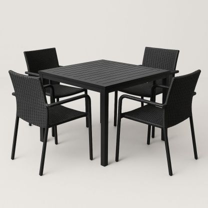 Sort havemøbelsæt i aluminium og kunstig rattan med bord og 4 stole-decovivapt