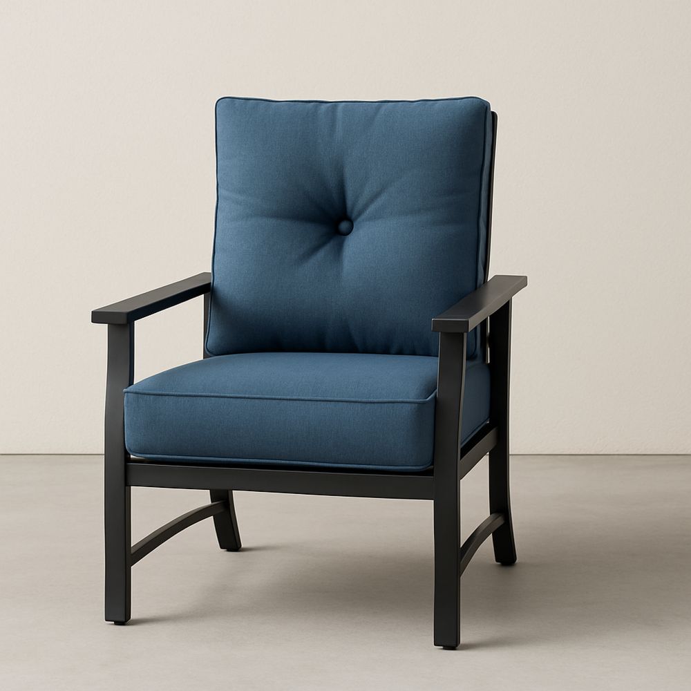 Blå udendørs lænestol med aluminiumramme og polyesterhynder-decovivapt