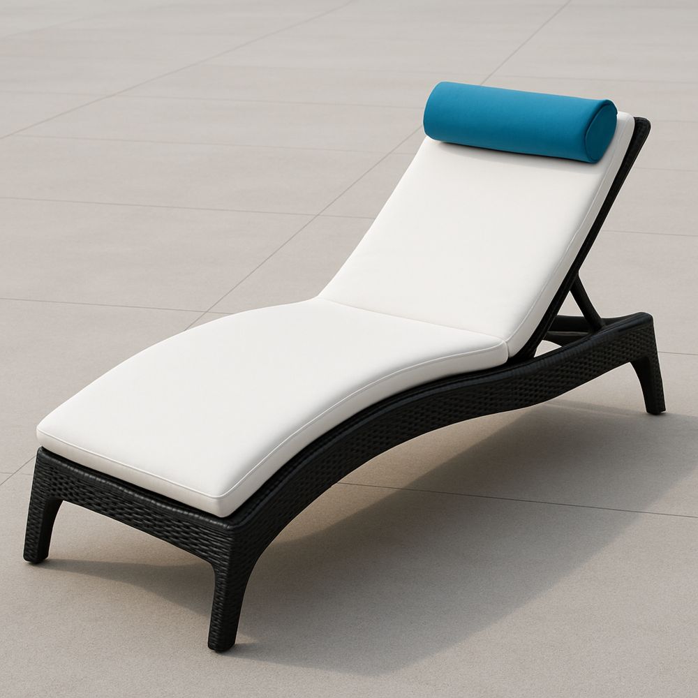 Udendørs Liggestol med Hvid Polyester og Blå PU-Nakkestøtte-decovivapt