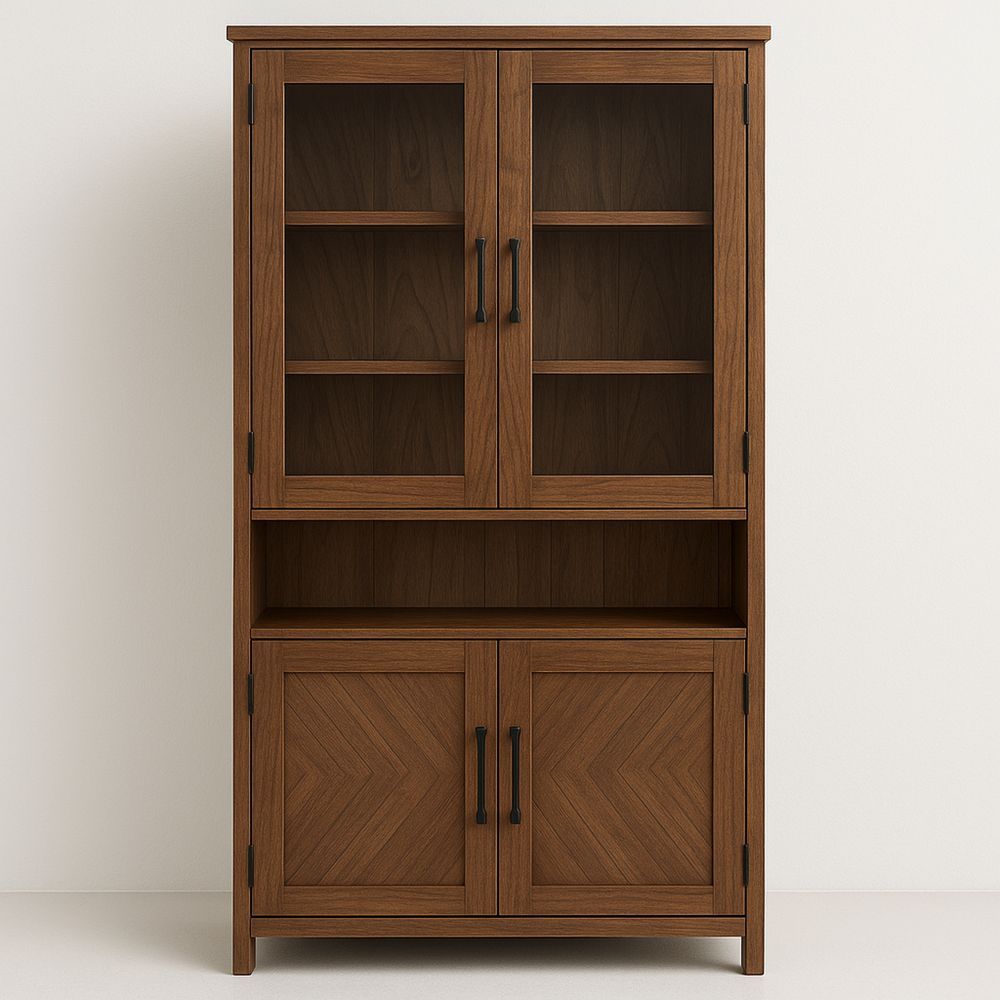 Vitrineskab Massivt Træ Brun 180x90x40 cm Hærdet Glaslåger-decovivapt