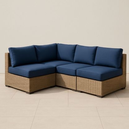 Udendørs modulopbygget hjørnesofa polyrattan blå hynder 3-personer-decovivapt