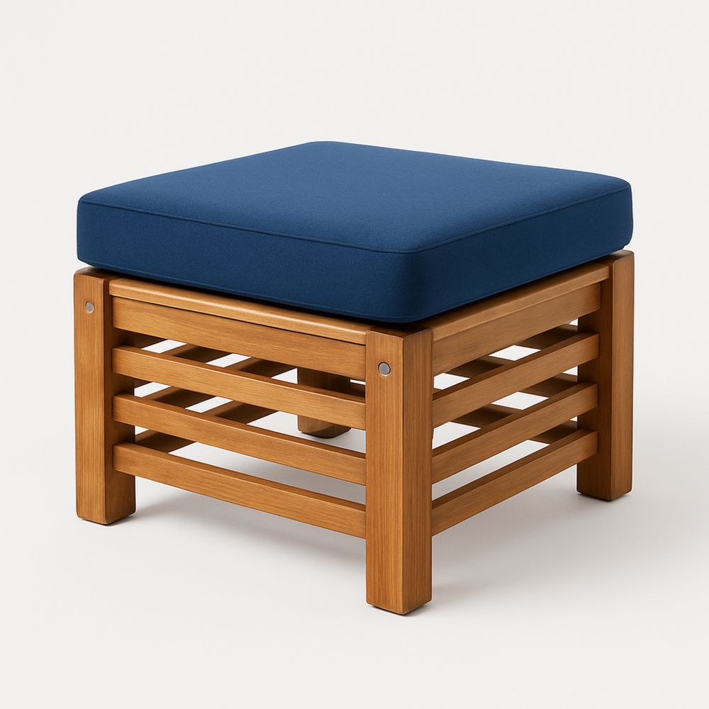 Træskammel med Blå Polyester Pude 40 cm-decovivapt