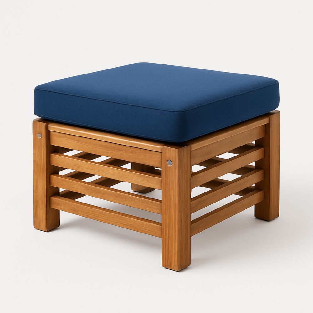 Træskammel med Blå Polyester Pude 40 cm-decovivapt