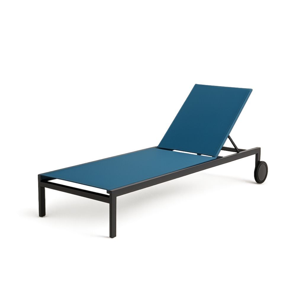 Blå justerbar liggestol i aluminium og textil med hjul-decovivapt