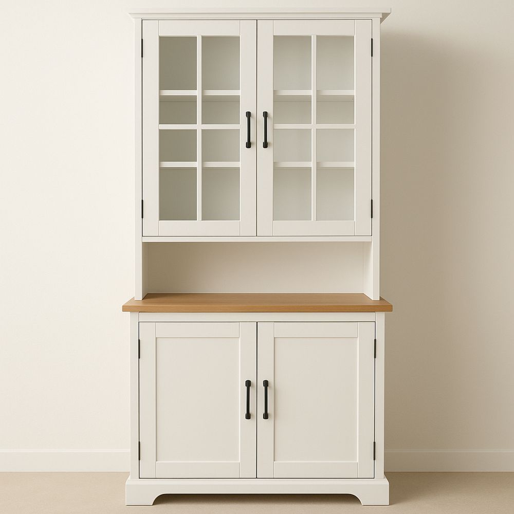 Hvid træ opbevaringsskab med glasdøre 200x100x40 cm-decovivapt