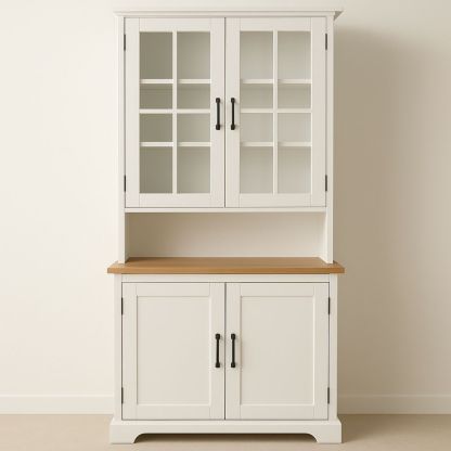 Hvid træ opbevaringsskab med glasdøre 200x100x40 cm-decovivapt
