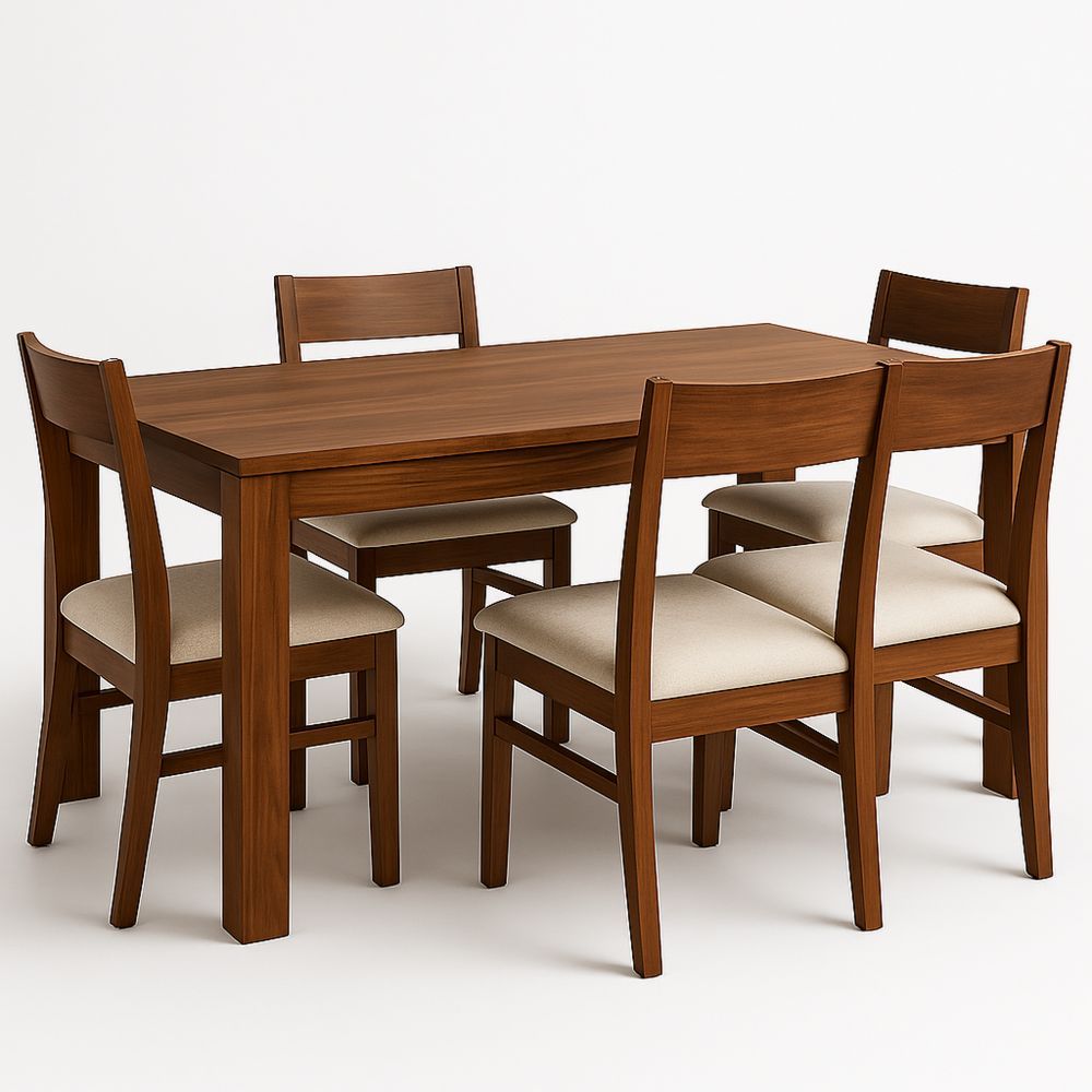 Spisebordssæt i massivt træ med 6 stole brun 150cm x 90cm-decovivapt