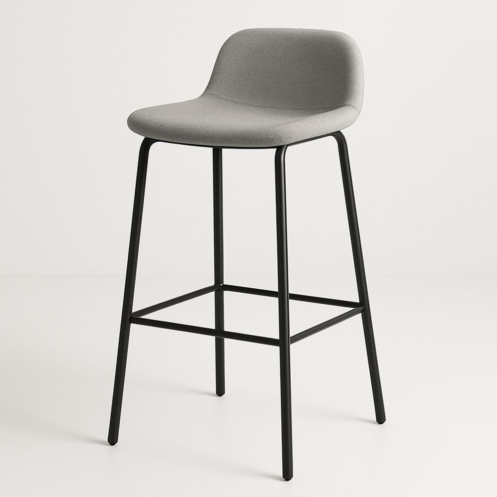 Grå barstol i stof med sort metalben-decovivapt