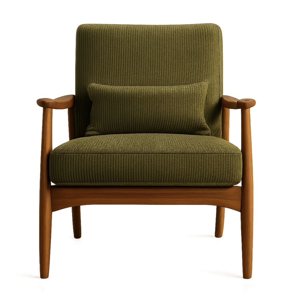 Grøn lænestol med træstruktur og polyesterstof-decovivapt