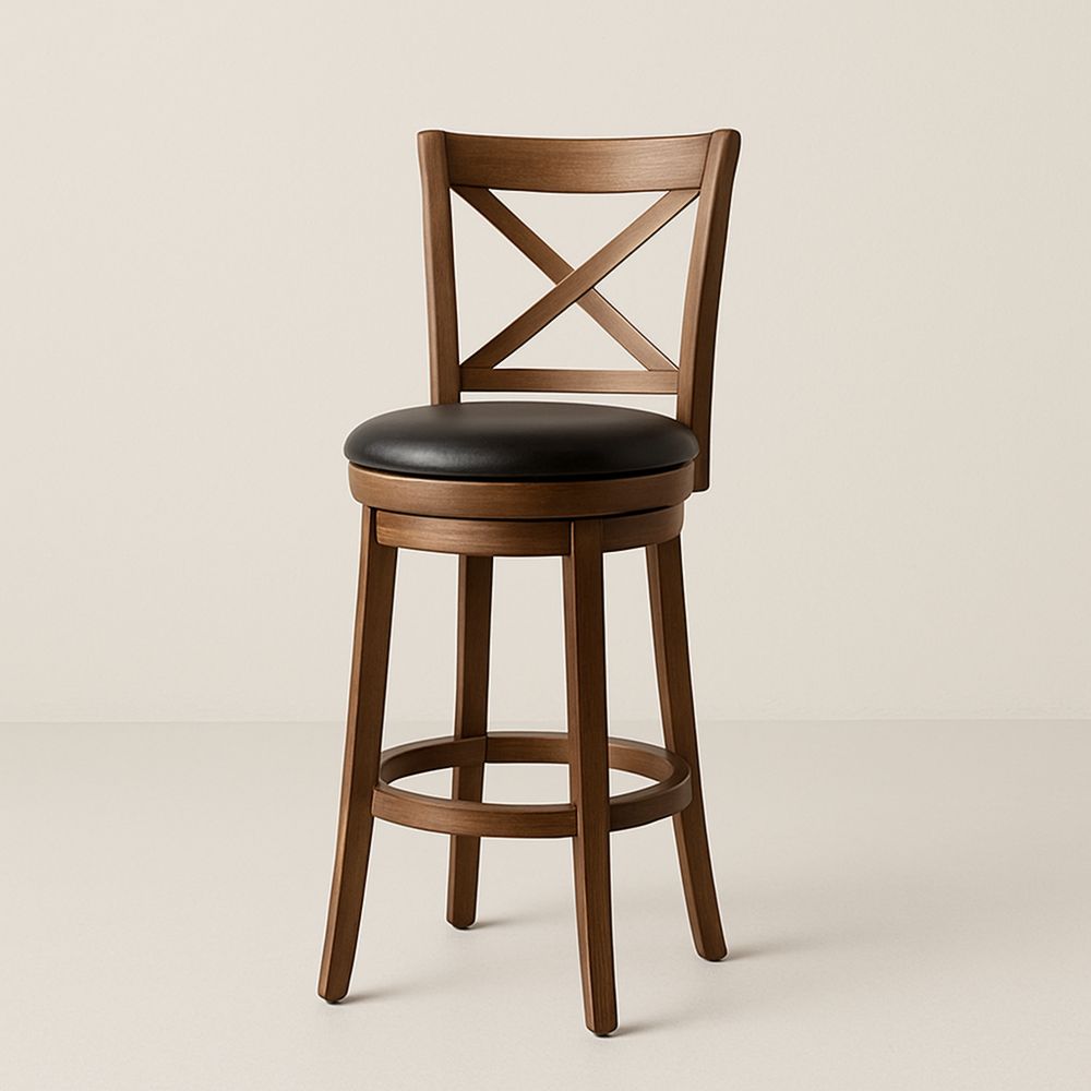 Træ barstol med drejefunktion og kunstlæder sæde brun/sort 75 cm-decovivapt
