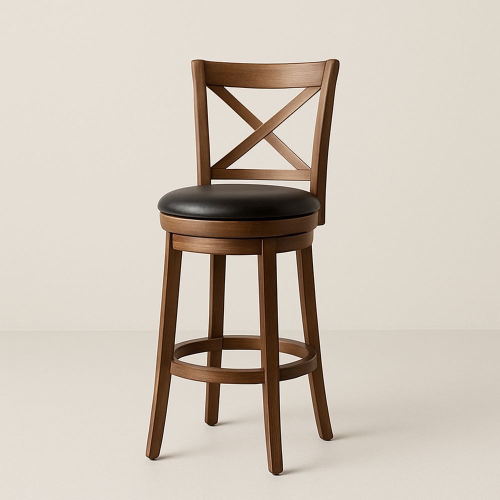 Træ barstol med drejefunktion og kunstlæder sæde brun/sort 75 cm-decovivapt