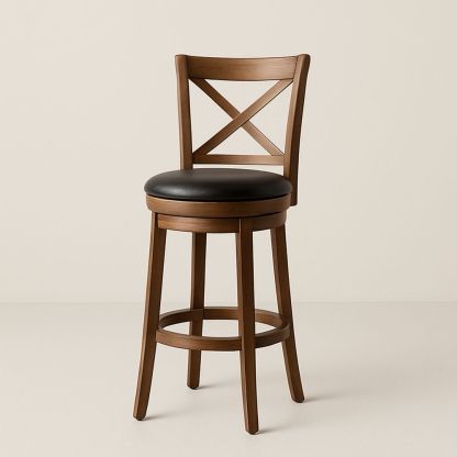 Træ barstol med drejefunktion og kunstlæder sæde brun/sort 75 cm-decovivapt