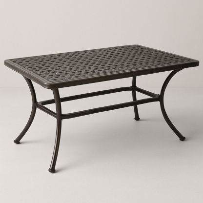 Rektangulært havebord i bronzefarvet aluminium med flettet mønster-decovivapt