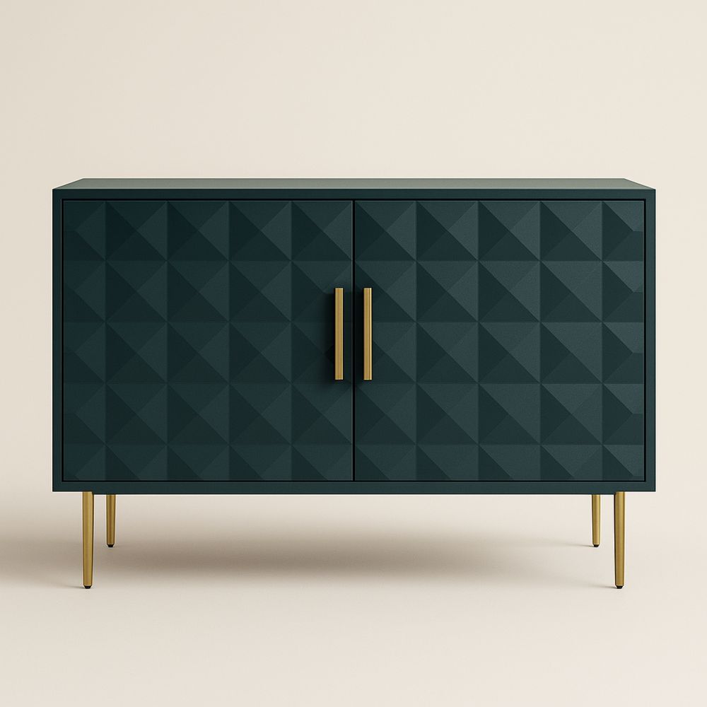 Mørkegrøn skænk med geometrisk mønster og metalben-decovivapt