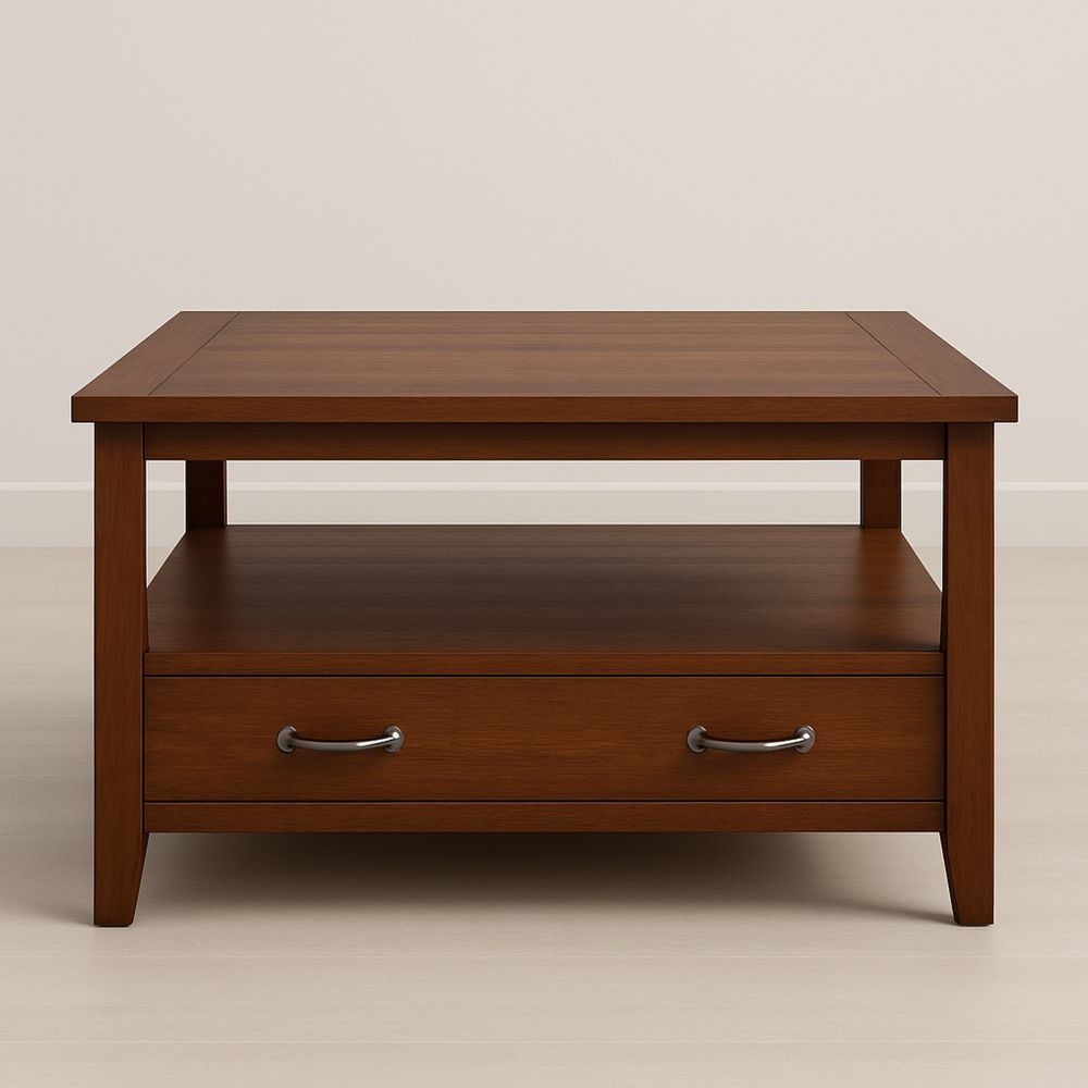 Kvadratisk sofabord i valnøddetræ med skuffe 90x90x45 cm Brun-decovivapt