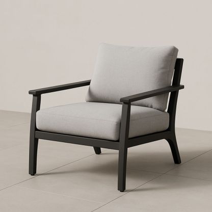 Lænestol i metal med grå polyesterpolstring-decovivapt