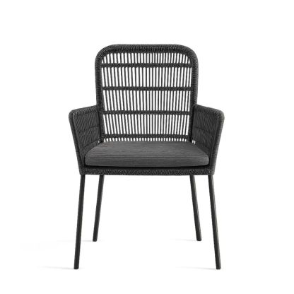 Udendørs stol med armlæn i sort polyester snor og metalben-decovivapt