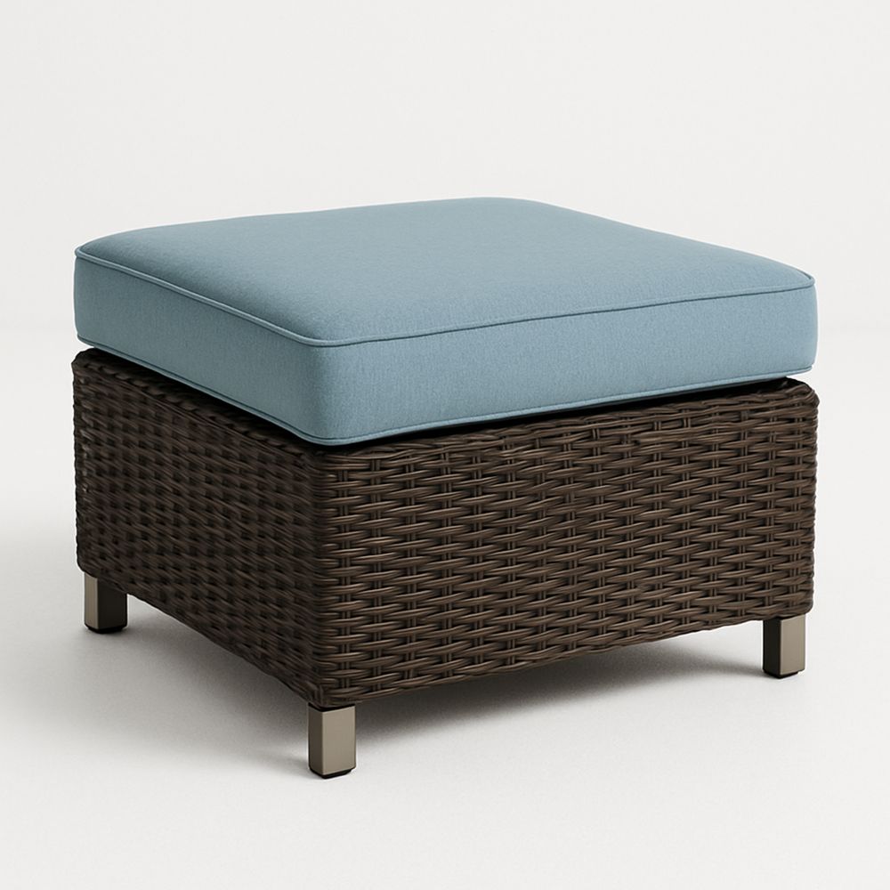 Udendørs Skammel Blå Polyester Pude Brun Rattan-decovivapt