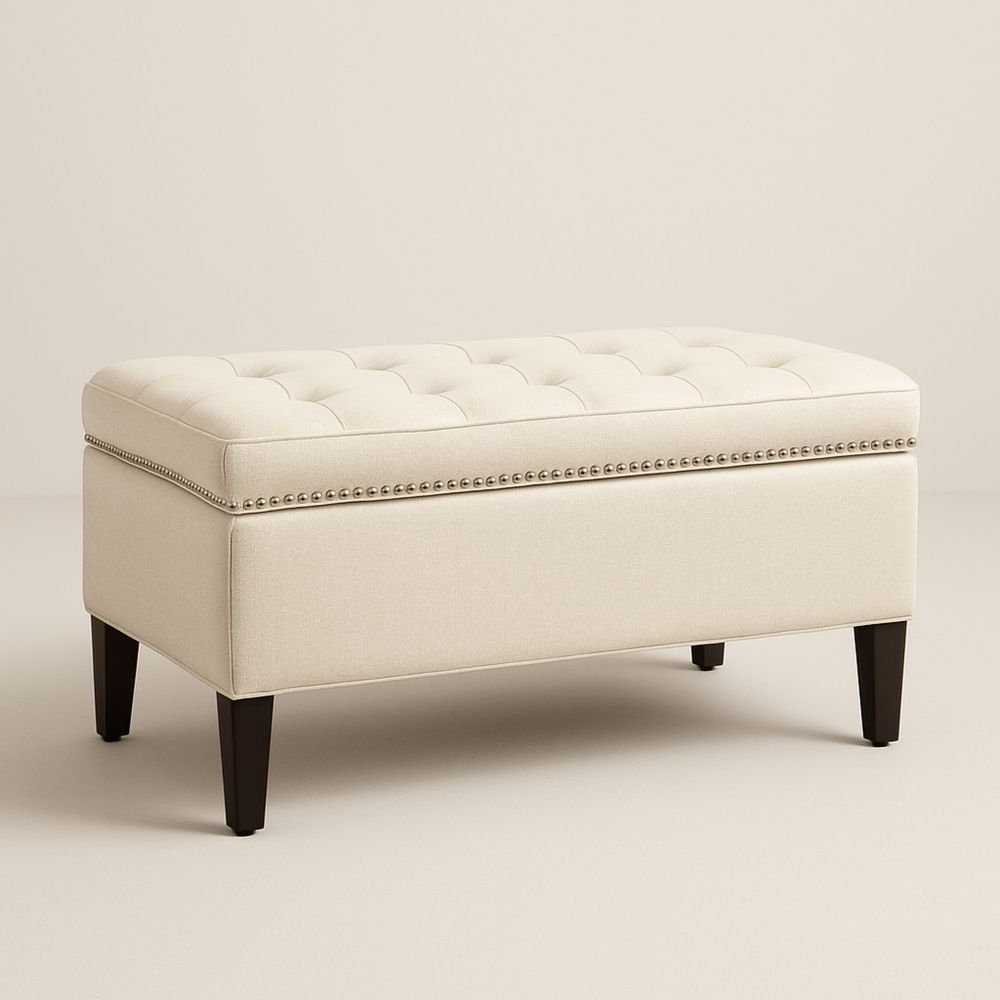 Opbevaringsbænk i beige polyester med træben-decovivapt