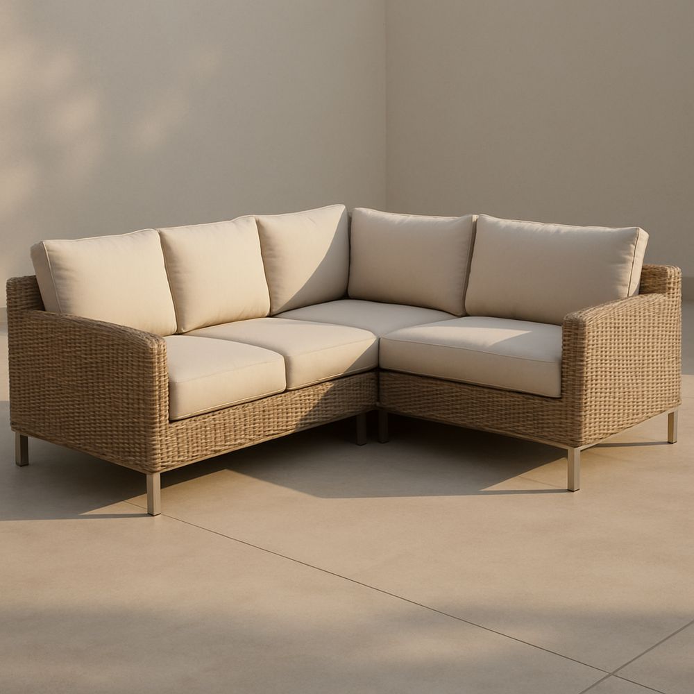 Udendørs hjørnesofa i rattan med polyesterpuder 200x200 cm-decovivapt