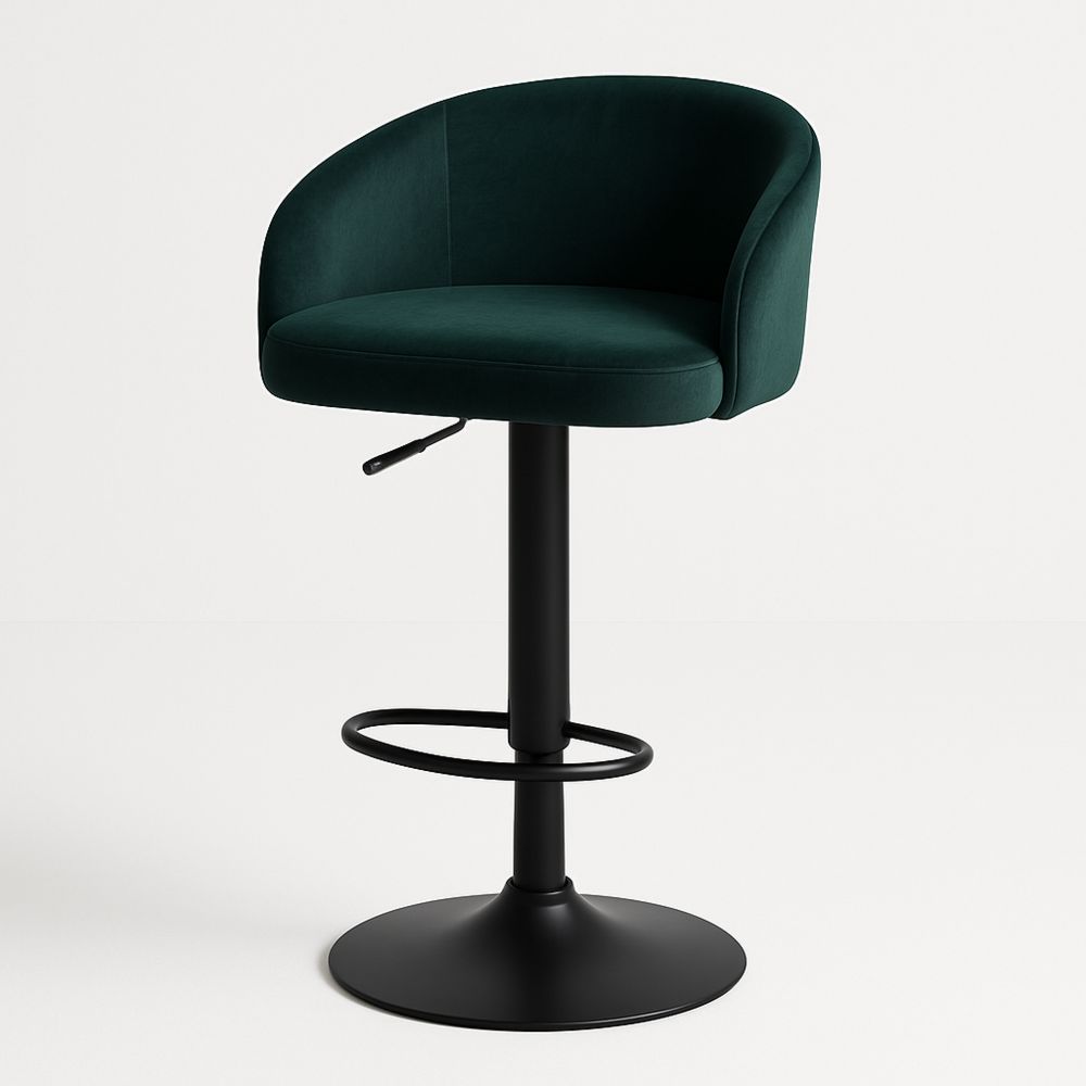 Grøn barstol med justerbar højde og polstret veloursæde-decovivapt