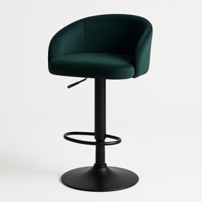 Grøn barstol med justerbar højde og polstret veloursæde-decovivapt