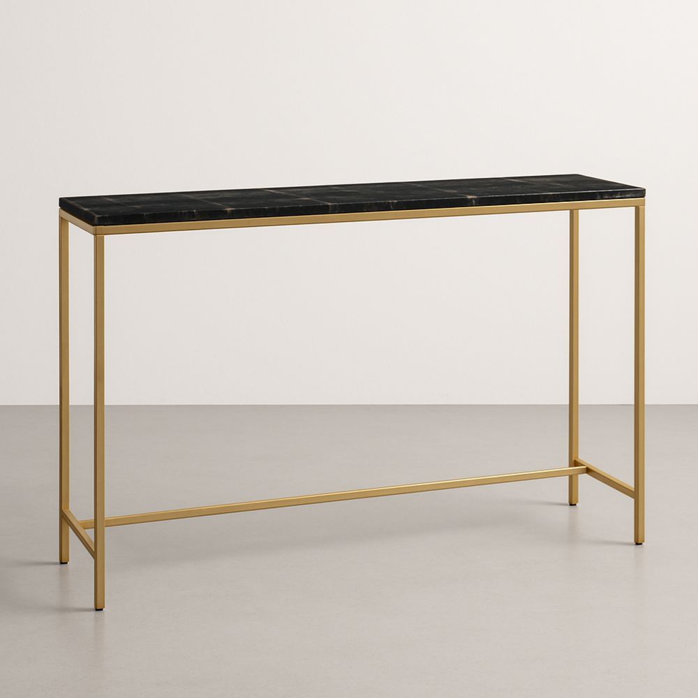 Konsolbord marmor sort overflade stålramme 125 cm-decovivapt