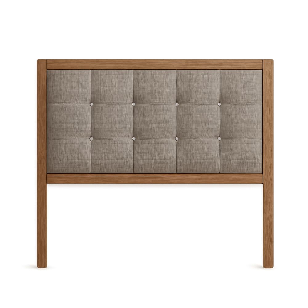 Polstret sengegavl i egetræ og polyester, beige, 140x110cm-decovivapt