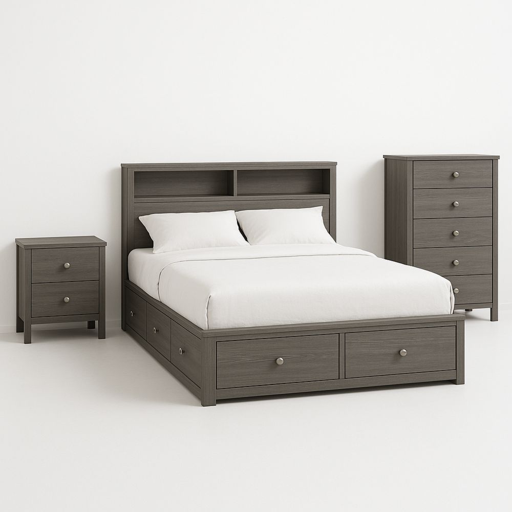 Træsengeramme med opbevaring og mørkegrå finish-decovivapt