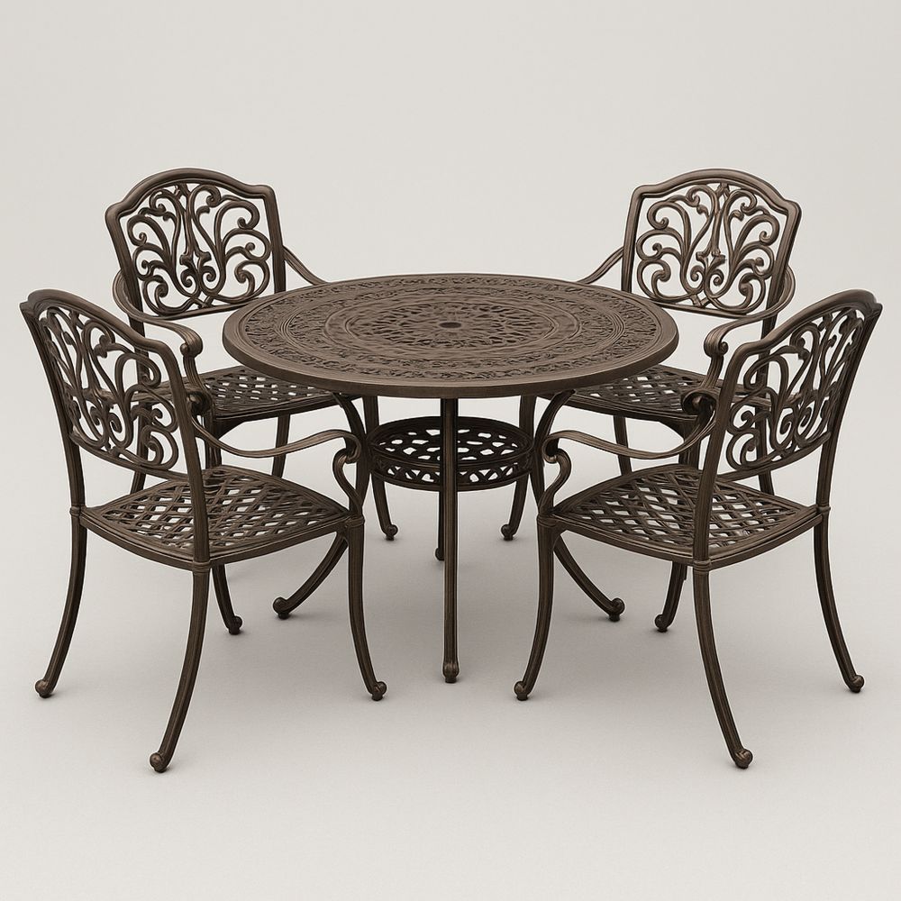 Rundt Udendørs Spisebord Sæt i Bruneret Aluminium 5-delt-decovivapt