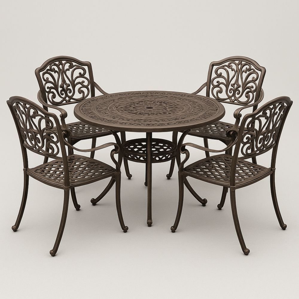 Rundt Udendørs Spisebord Sæt i Bruneret Aluminium 5-delt-decovivapt