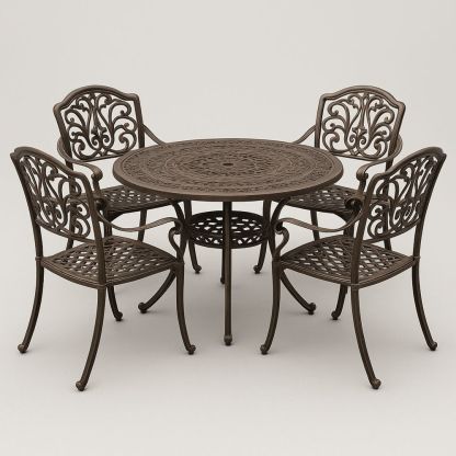 Rundt Udendørs Spisebord Sæt i Bruneret Aluminium 5-delt-decovivapt