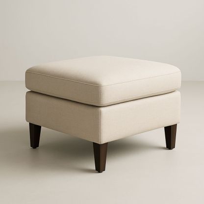 Beige kvadratisk puf i polyester med træben 65x65x45 cm-decovivapt