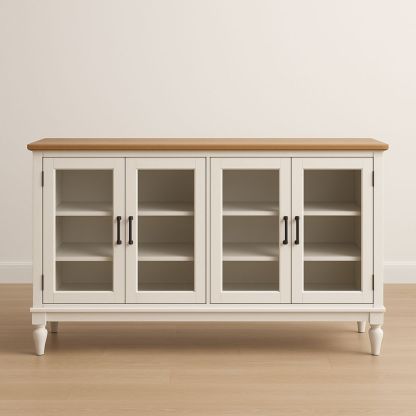 Træ og Hvid Skænk med Glasdøre 4-dørs 150x40x85 cm-decovivapt