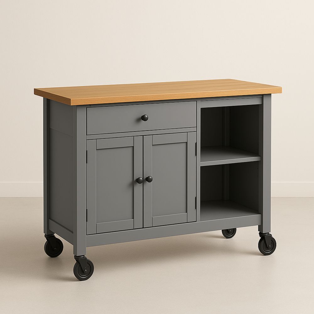 Køkkenvogn i træ og grå MDF med hjul-decovivapt