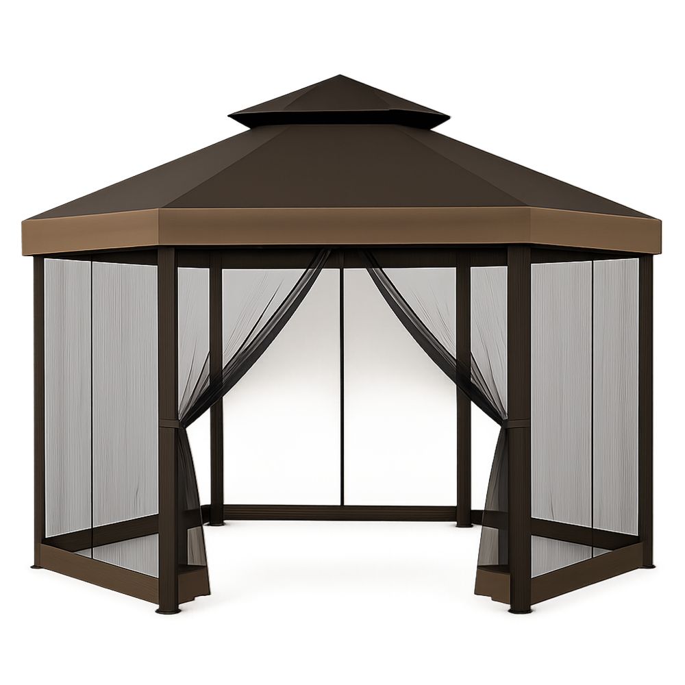 Havepavillon med stålkonstruktion og polyester tag i brun-decovivapt