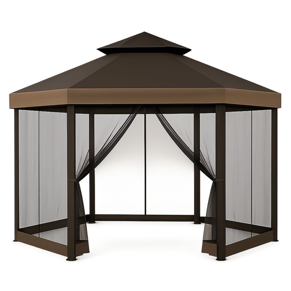 Havepavillon med stålkonstruktion og polyester tag i brun-decovivapt