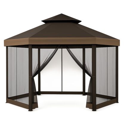 Havepavillon med stålkonstruktion og polyester tag i brun-decovivapt