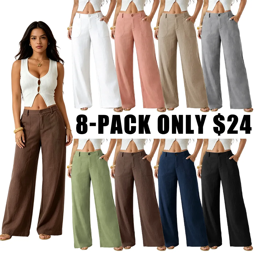 High Waist Wide Leg Beach Trousers With Pocket