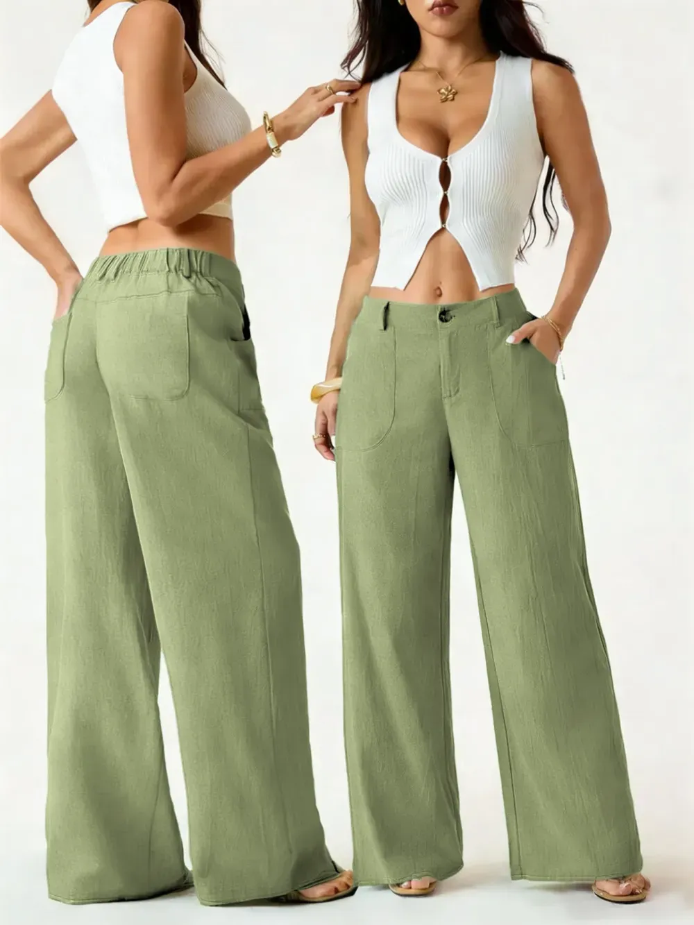 High Waist Wide Leg Beach Trousers With Pocket