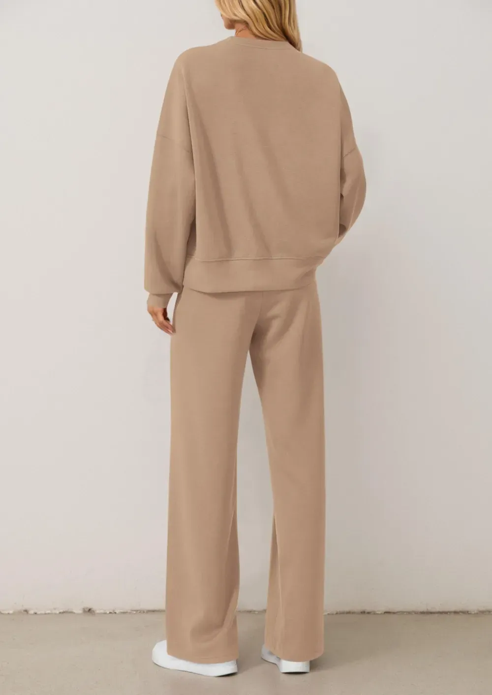 Women's Cozy Round Neck Top & Wide Leg Trousers Two Piece Outfits