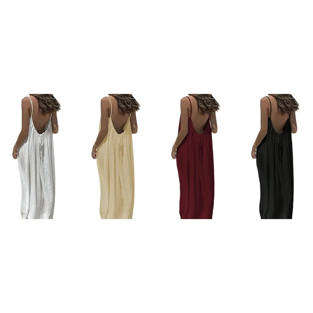 Women's Solid Backless Cami Sleep Dress – Sleeveless Nightwear
