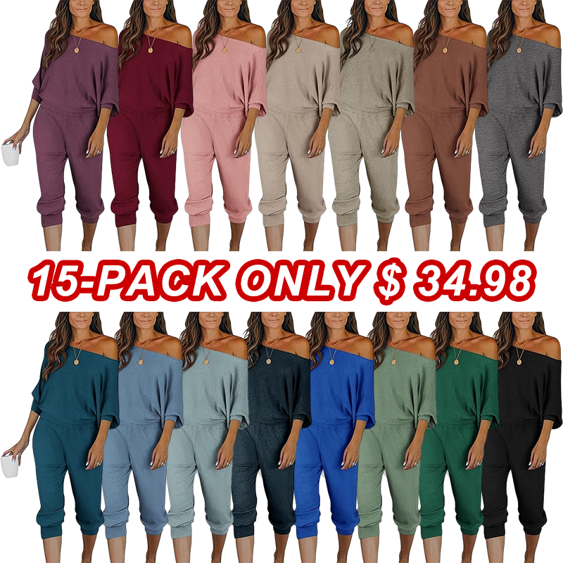 Women's Long Sleeve Off Shoulder Sweatshirts And Long Sweatpants Set