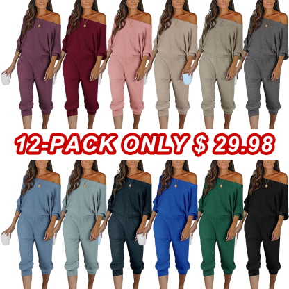 Women's Long Sleeve Off Shoulder Sweatshirts And Long Sweatpants Set