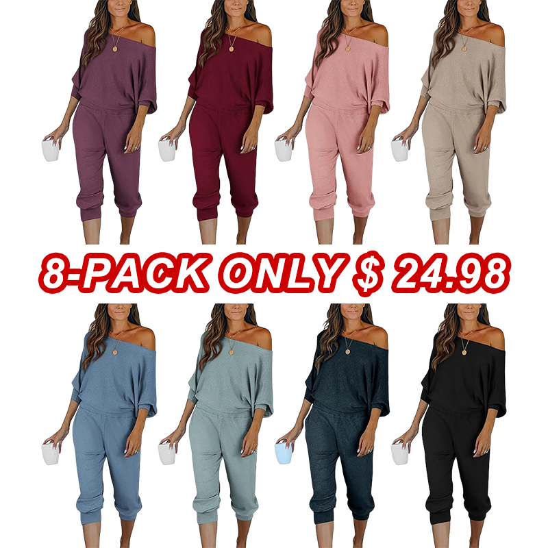 Women's Long Sleeve Off Shoulder Sweatshirts And Long Sweatpants Set