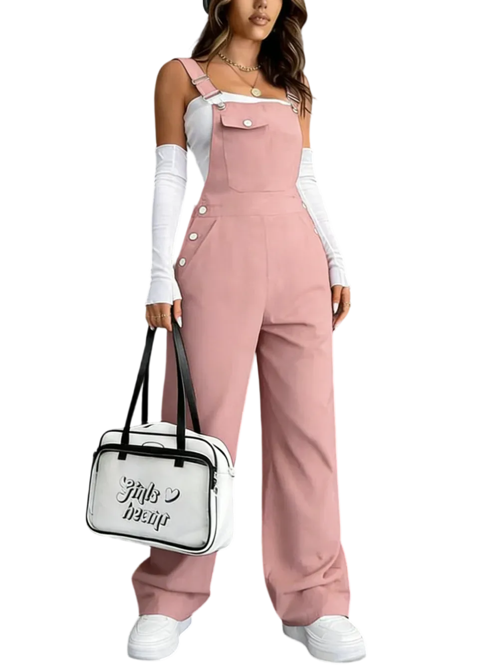 Women's solid color jumpsuit with pockets
