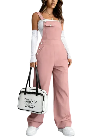 Women's solid color jumpsuit with pockets